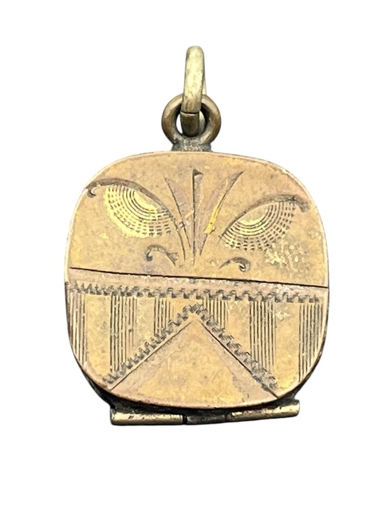 Jewelry - SKM & Co Victorian gold tone square locket pocket watch fob engraved DAMAGED